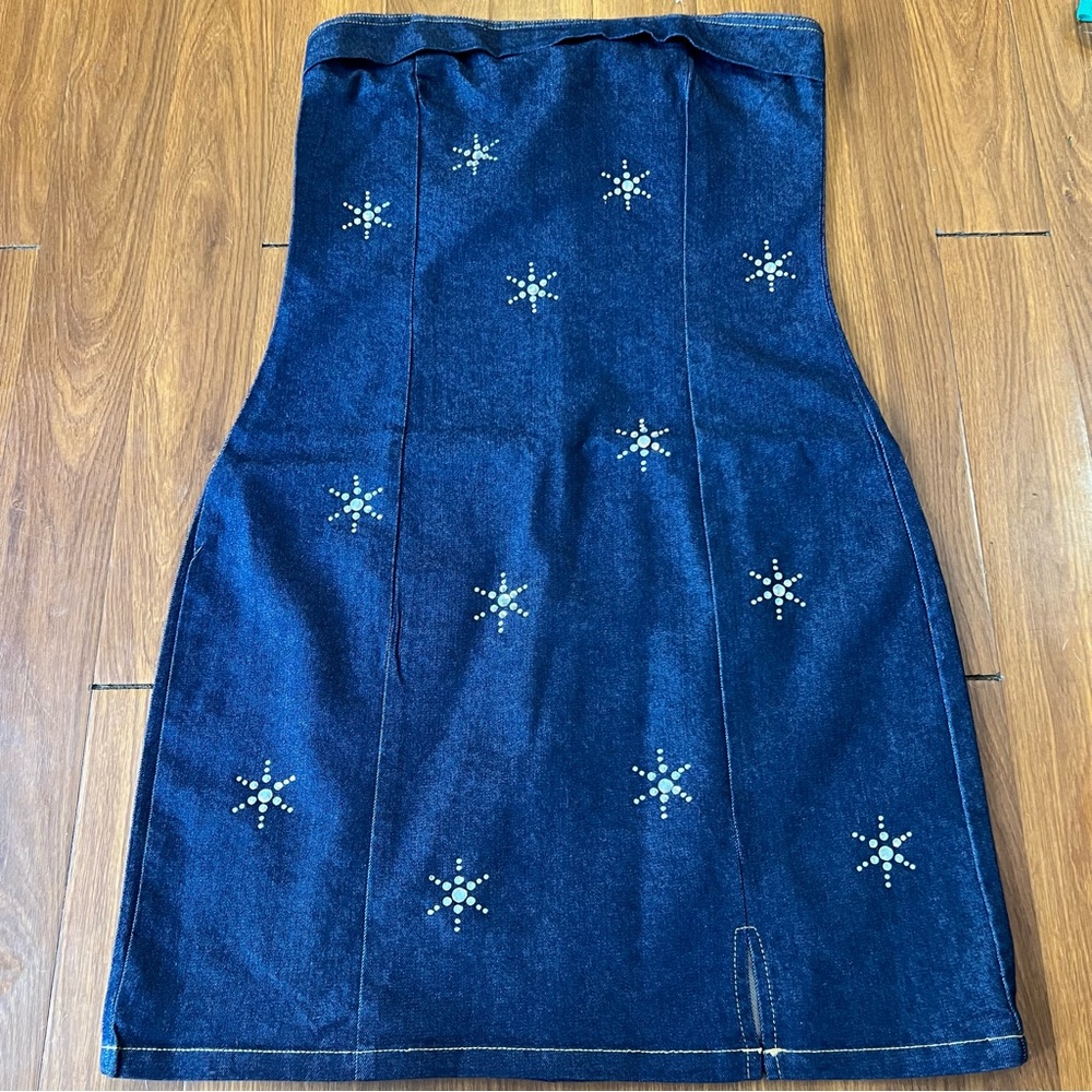 🌴Women’s Heart & Heels Denim Strapless Bedazzled Dress